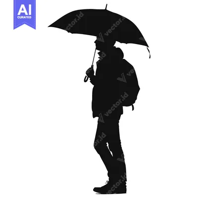 Aset desain premium: Silhouette of a Person Holding an Umbrella