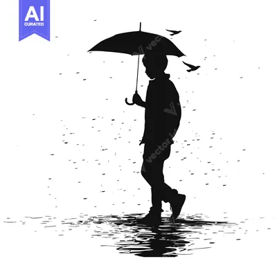 Premium design asset: Silhouette of a Person Walking with an Umbrella in the Rain