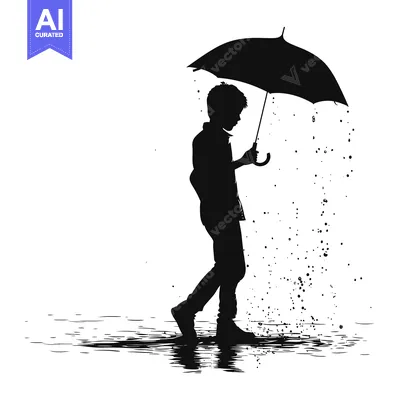 Popular premium asset: Silhouette of a Boy Walking Through Rain with an Umbrella