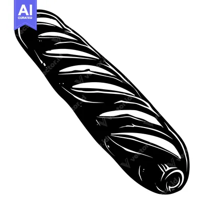 Aset desain premium: Black and White Illustration of a French Baguette
