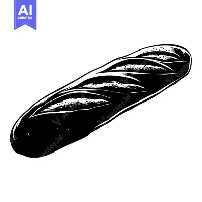 Aset premium populer: A Single Black and White Illustration of a Loaf of French Bread