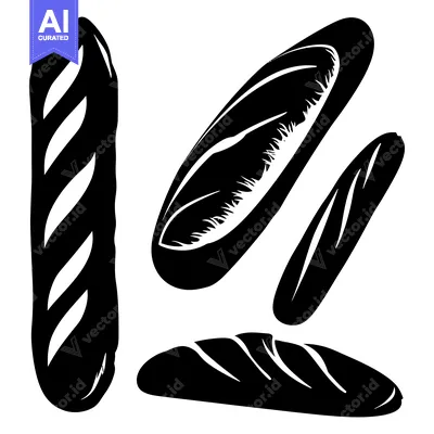 Four Black and White Silhouettes of French Baguettes
