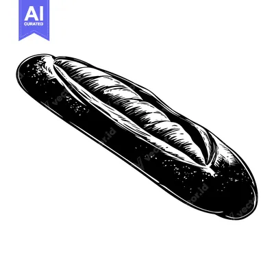 Aset premium populer: Black and White Illustration of a French Bread Loaf