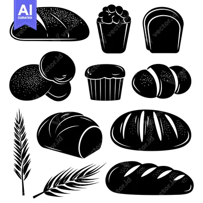 Aset premium populer: Black and White Silhouettes of Various Breads and Pastries