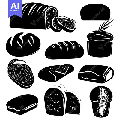 Aset premium populer: Collection of Black and White Silhouettes of Various Breads