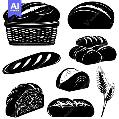 Aset premium populer: A Collection of Black and White Bread and Wheat Silhouettes
