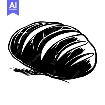 Aset desain premium: Black and White Illustration of a Loaf of Bread with a Sprig of Wheat