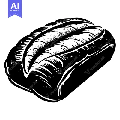 Premium design asset: Black and White Illustration of a Loaf of Bread