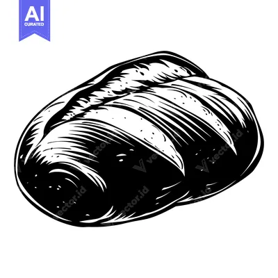 Aset desain premium: A Detailed Black and White Illustration of a Loaf of Bread
