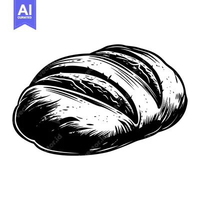 Aset desain premium: A Black and White Illustration of a Loaf of Bread