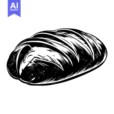 Aset desain premium: Black and White Illustration of a Loaf of Bread