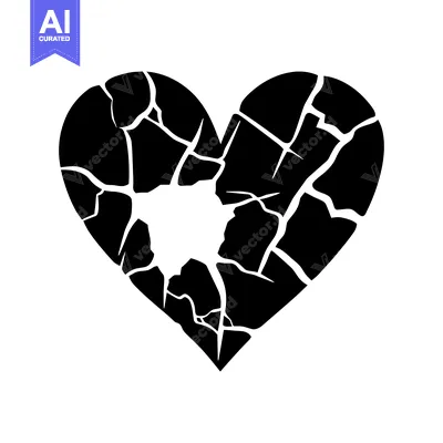Aset premium populer: A Black and White Illustration of a Cracked Heart
