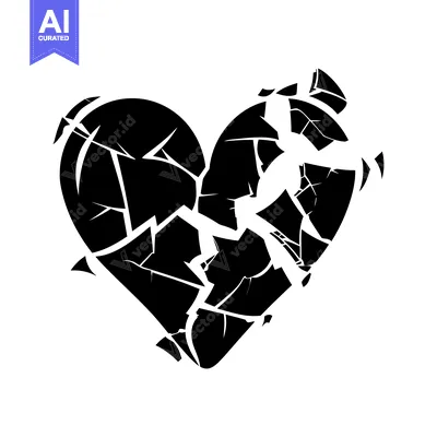 Aset desain premium: A Black and White Silhouette of a Broken Heart