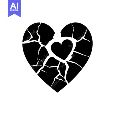 Premium design asset: A Black Cracked Heart With A Small Intact Heart Inside