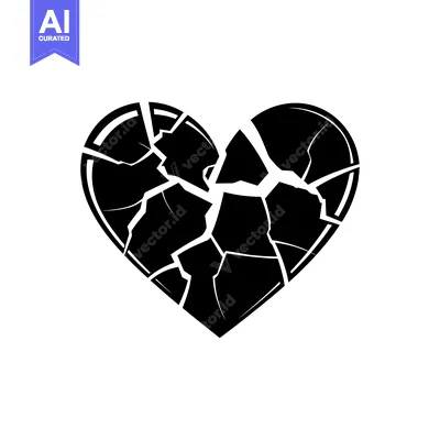 Aset desain premium: A Black Silhouette of a Cracked Heart
