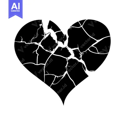 Popular premium asset: A Black and White Illustration of a Cracked Heart Shape