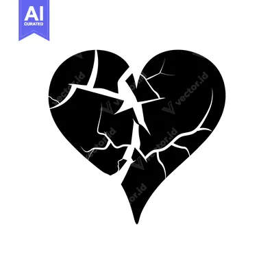 Premium design asset: A black silhouette of a cracked heart shape