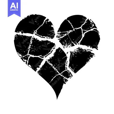 Aset desain premium: A Black and White Illustration of a Cracked Heart