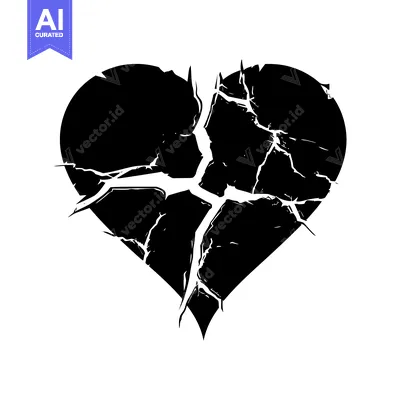 Aset desain premium: A Black And White Illustration of a Broken Heart