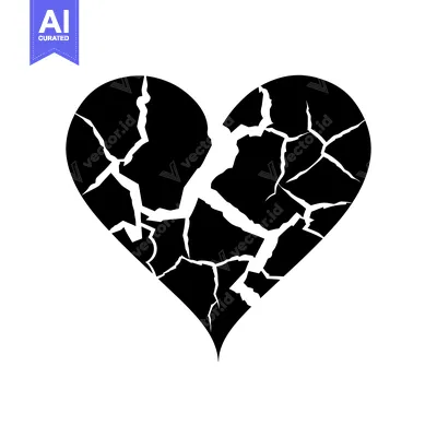 Popular premium asset: A black and white silhouette of a cracked heart