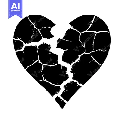 Aset premium populer: A Black and White Silhouette of a Cracked Heart