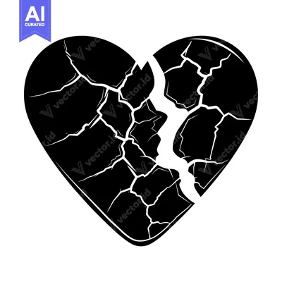 Black and White Silhouette of a Cracked Heart