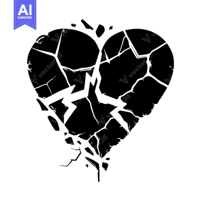 Aset premium populer: A black and white illustration of a cracked heart shape