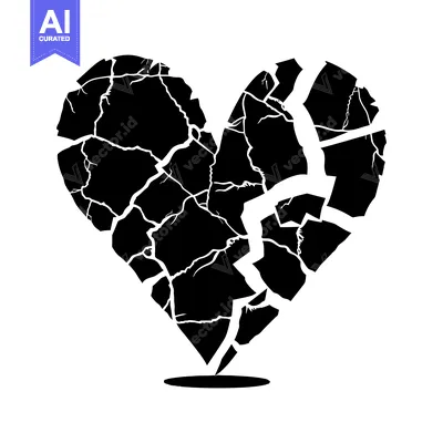 A Black and White Illustration of a Cracked Heart