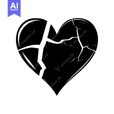 Black and white silhouette of a cracked heart