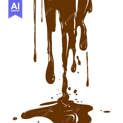 Aset desain premium: Melted Chocolate Dripping and Splashing on White Background.