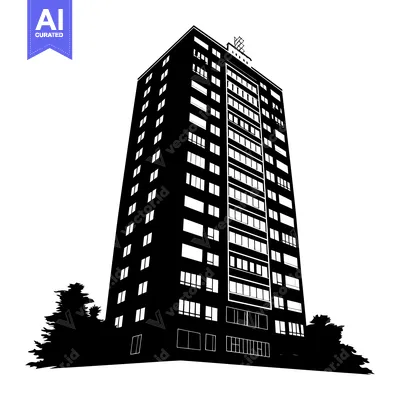 Aset desain premium: Black and White Silhouette of a Tall Building with Windows