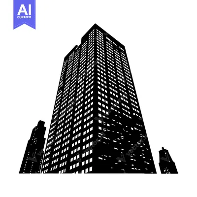 Aset desain premium: Black and White Silhouette of a Tall Building with Windows