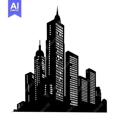Aset premium populer: Silhouette of a Modern City Skyline with Tall Buildings