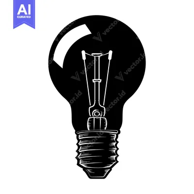 Premium design asset: Black and white illustration of a traditional light bulb