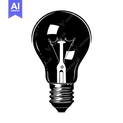 Premium design asset: Black and White Illustration of a Traditional Light Bulb