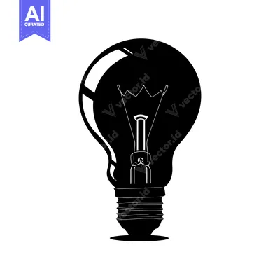 Aset desain premium: Black and white silhouette of a lightbulb