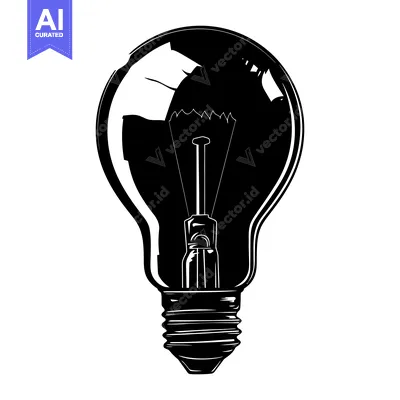 Aset desain premium: Black and White Silhouette of a Light Bulb