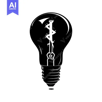 A Black and White Silhouette of a Light Bulb with a Stitched Filament