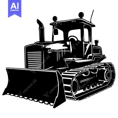 Aset desain premium: Black and White Silhouette of a Bulldozer with a Large Blade
