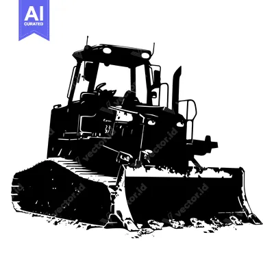Aset desain premium: Black and White Silhouette of a Bulldozer