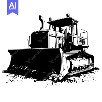 Aset desain premium: Black and White Illustration of a Bulldozer