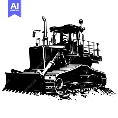 Premium design asset: Black and White Illustration of a Bulldozer