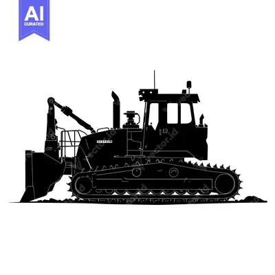 Aset desain premium: Black and White Silhouette of a Crawler Tractor