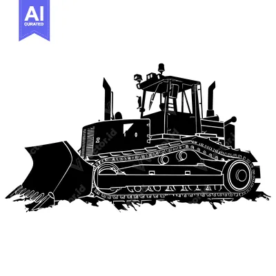 Aset desain premium: Black and white silhouette of a bulldozer with a raised blade