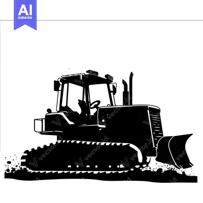 Aset premium populer: Black and White Silhouette of a Bulldozer with Tracks and Blade