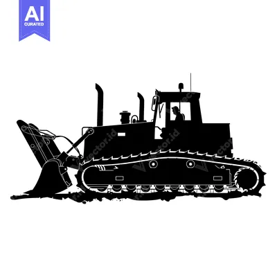 Aset premium populer: Black and White Silhouette of a Bulldozer with a Raised Blade