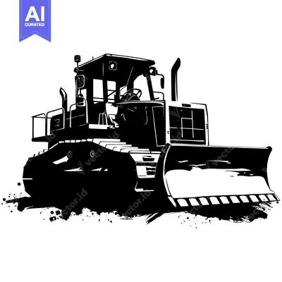 Premium design asset: Black and White Silhouette of a Bulldozer with a Large Blade