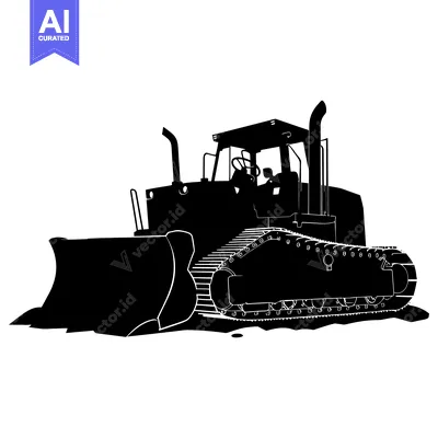 Aset desain premium: Black and White Silhouette of a Bulldozer