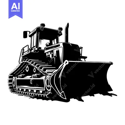 Aset desain premium: Black and White Silhouette of a Bulldozer