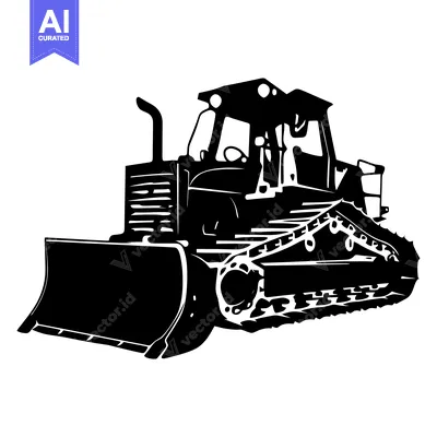Aset desain premium: Black and White Silhouette of a Bulldozer